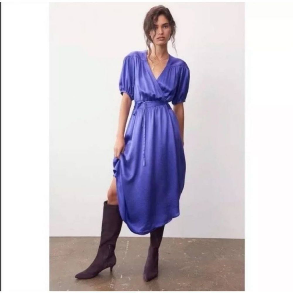 NWT Anthropologie Maeve Katrina Wrap Midi Dress Sz S Purple Violet Satin Silky